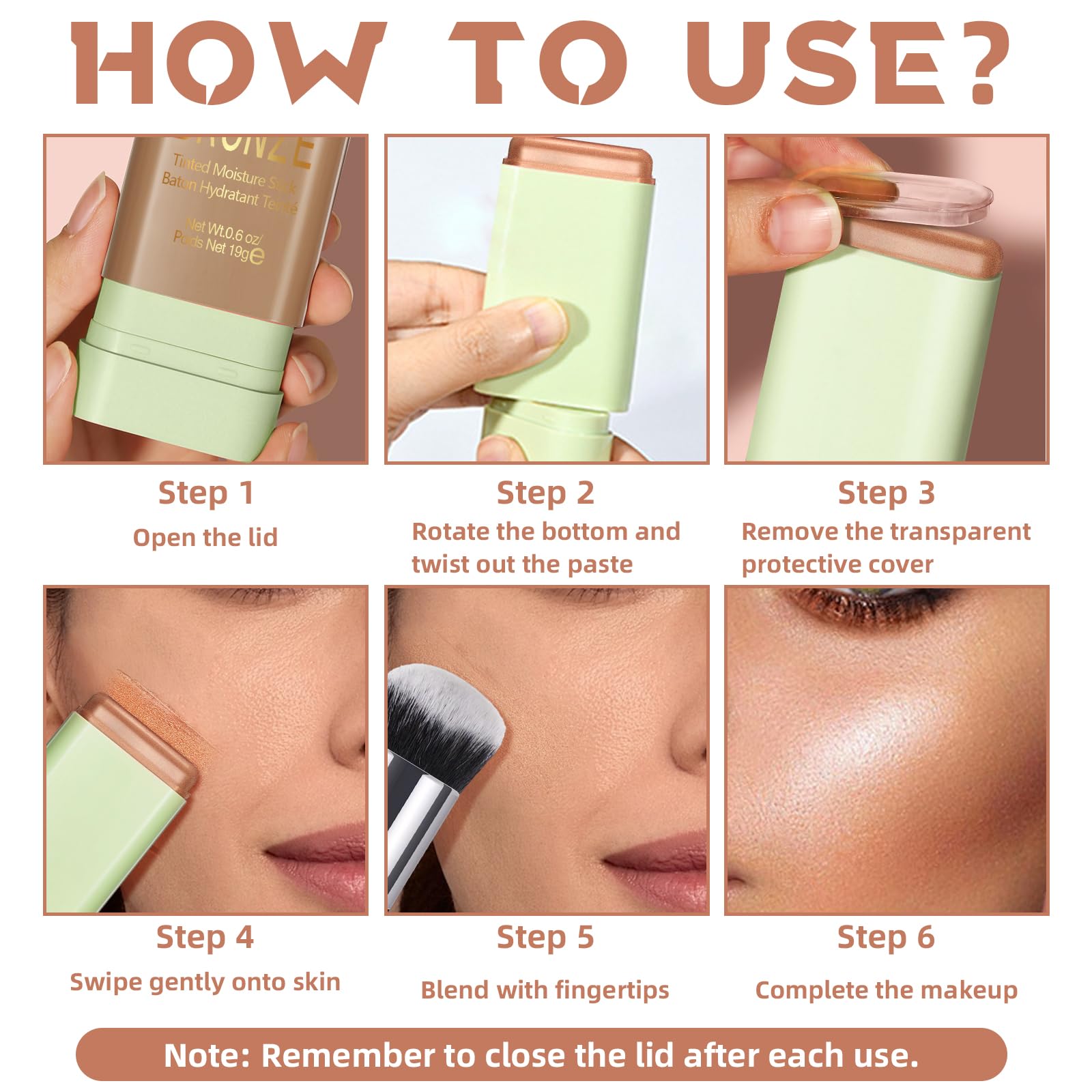 HOSAILY Cream Contour Stick for Cheeks Tint, Multi-Use Makeup Highlighter Blush Bronzer Stick, Natural Glow Solid Moisturizer Stick Blendable Illuminator On-the-Go Shimmer Cream Contour Makeup-02