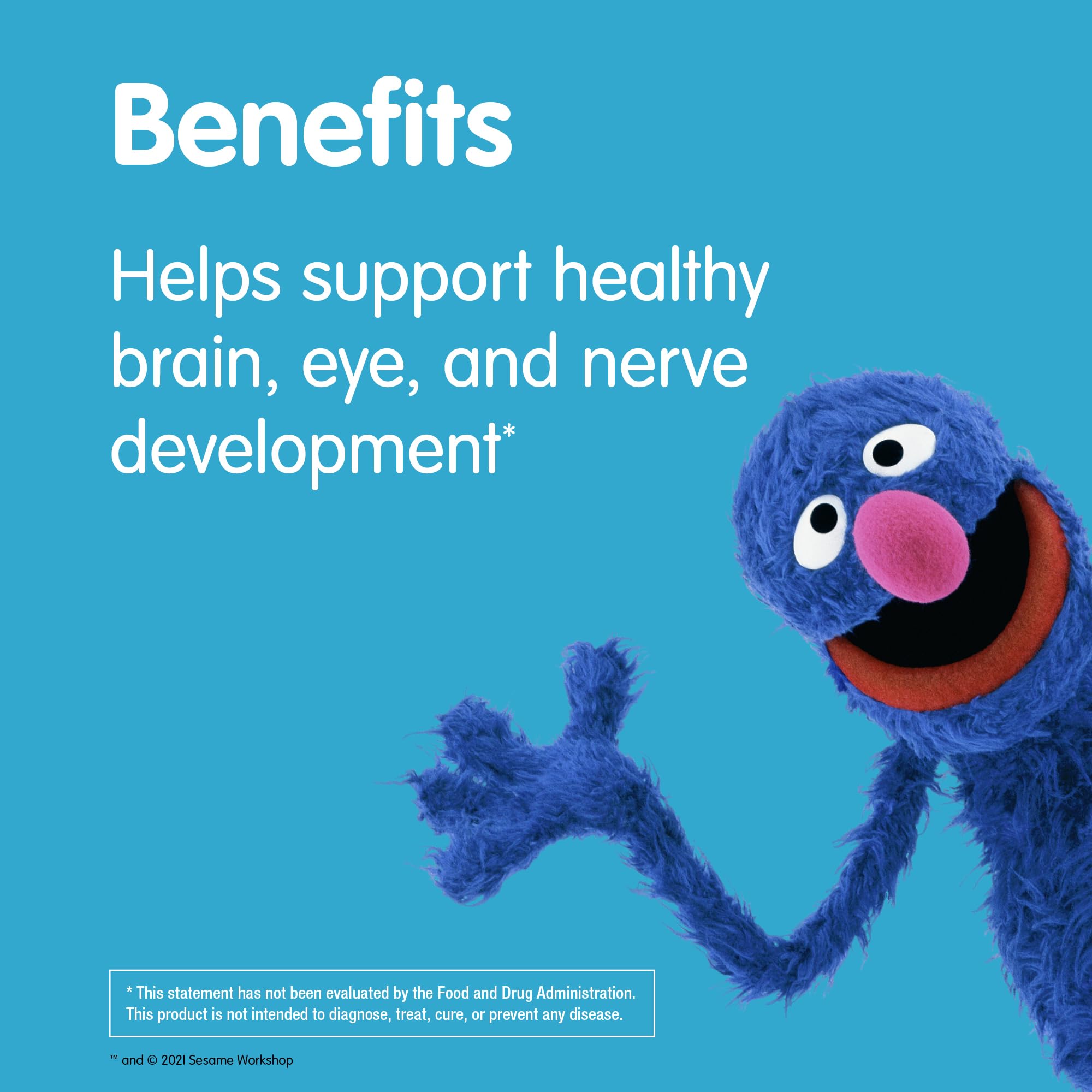 Sesame Street Omega 3 Gummies for Kids, 120 Gummies, 4 Month Supply, No Fishy Aftertaste, Brain & Eye Support