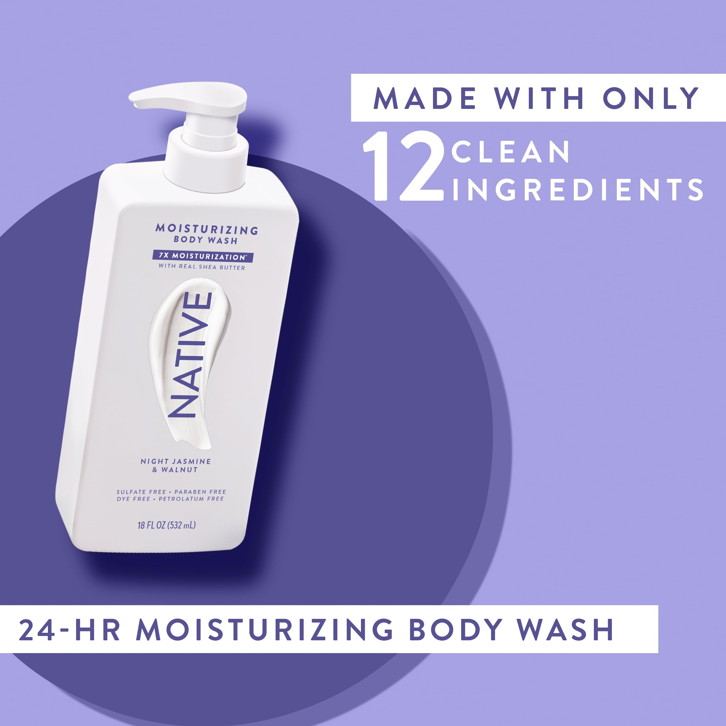 Native Moisturizing Body Wash Contains Naturally Derived Ingredients | For Women & Men, Sulfate, Paraben, & Dye Free Leaving Skin Soft and Hydrated | Night Jasmine & Walnut 18 oz