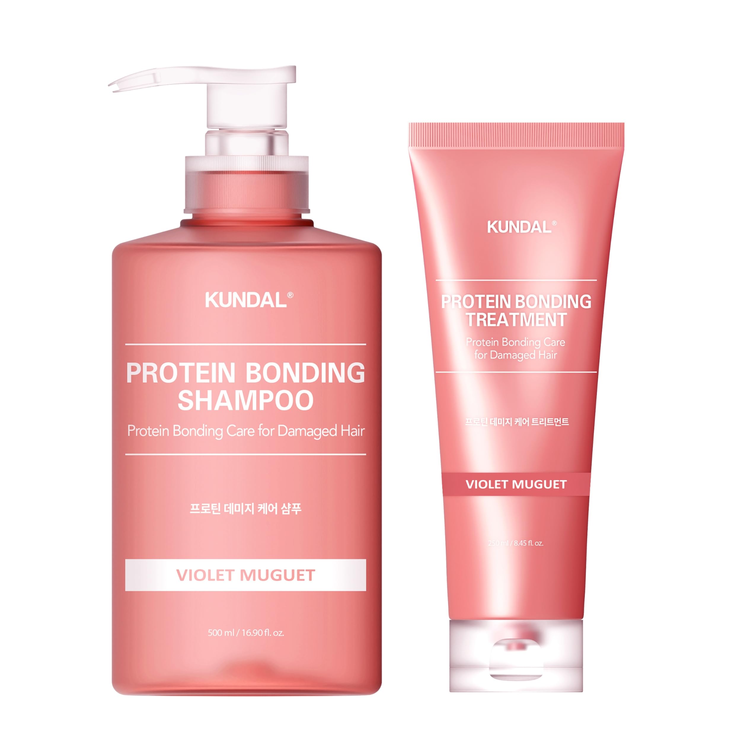 KUNDAL Protein Bonding Shampoo and Conditioner Set [Violet Muguet] - Korean Hair Care, Damage Repair, Frizz Control, Heat Protection, Pink-Glam Complex, 16.9fl oz/ 6.76fl oz (Pack of 2)