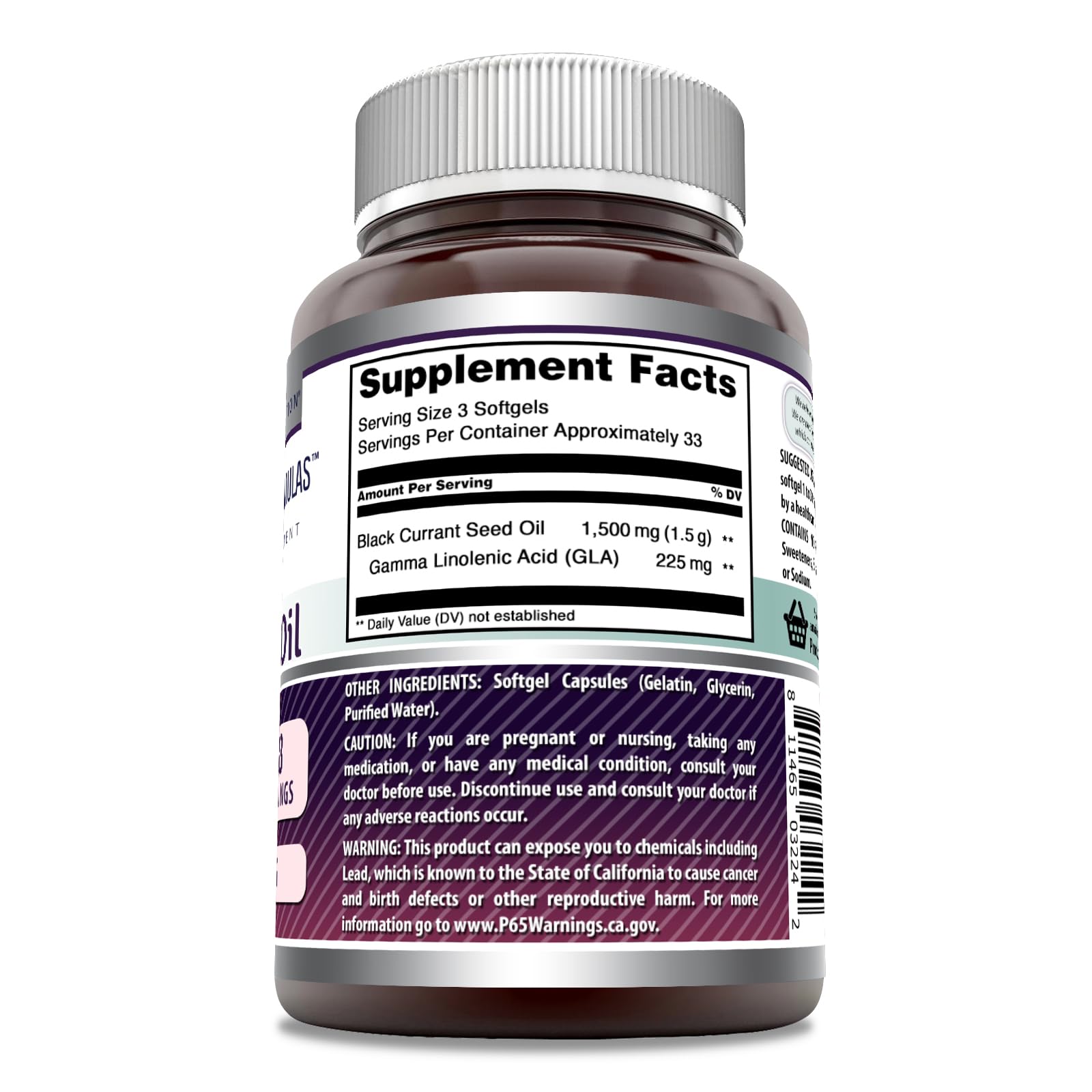 Amazing Formulas Black Currant 1500 Mg Per Serving | 100 Softgels | with GLA (Gamma-Linolenic Acid) | Non-GMO | Gluten Free