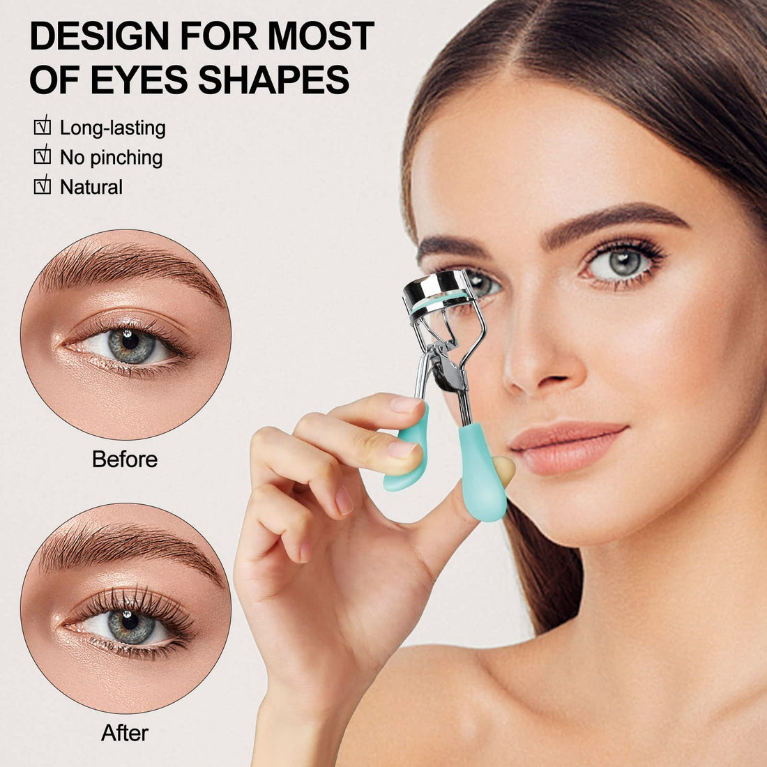 Zowor Eyelash Curler with Comb and Brush Fit All Eye Shape Curved Eyelash Curlers with 5PCS Silicone Refill Pad,Natural and Long Lasting Lash Curler for Women Make Up Gift(Blue)