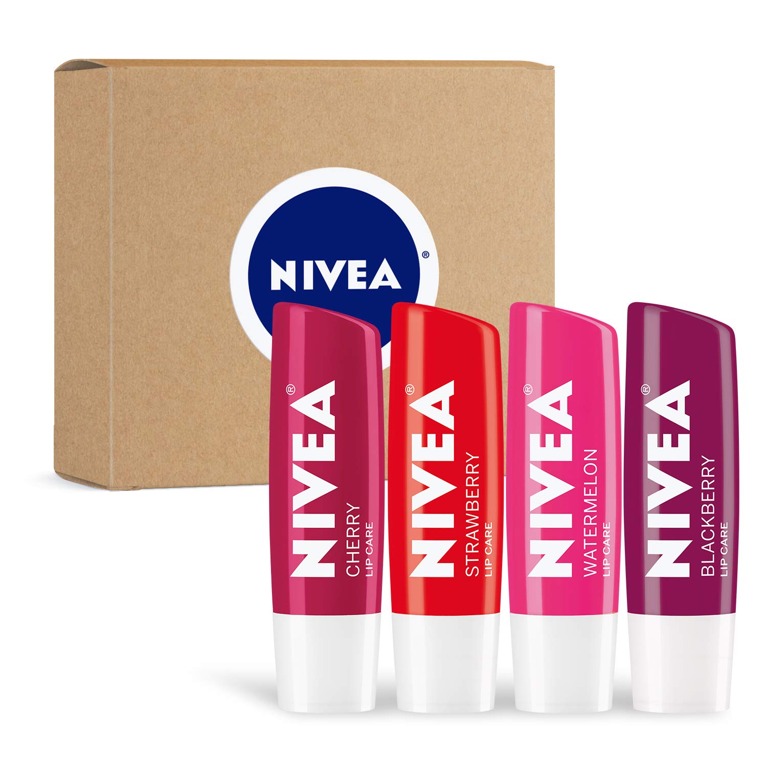 Nivea Lip Care Fruit Variety Pack - Tinted Lip Balm For Beautiful, Soft Lips - Pack Of 4, Multicolor