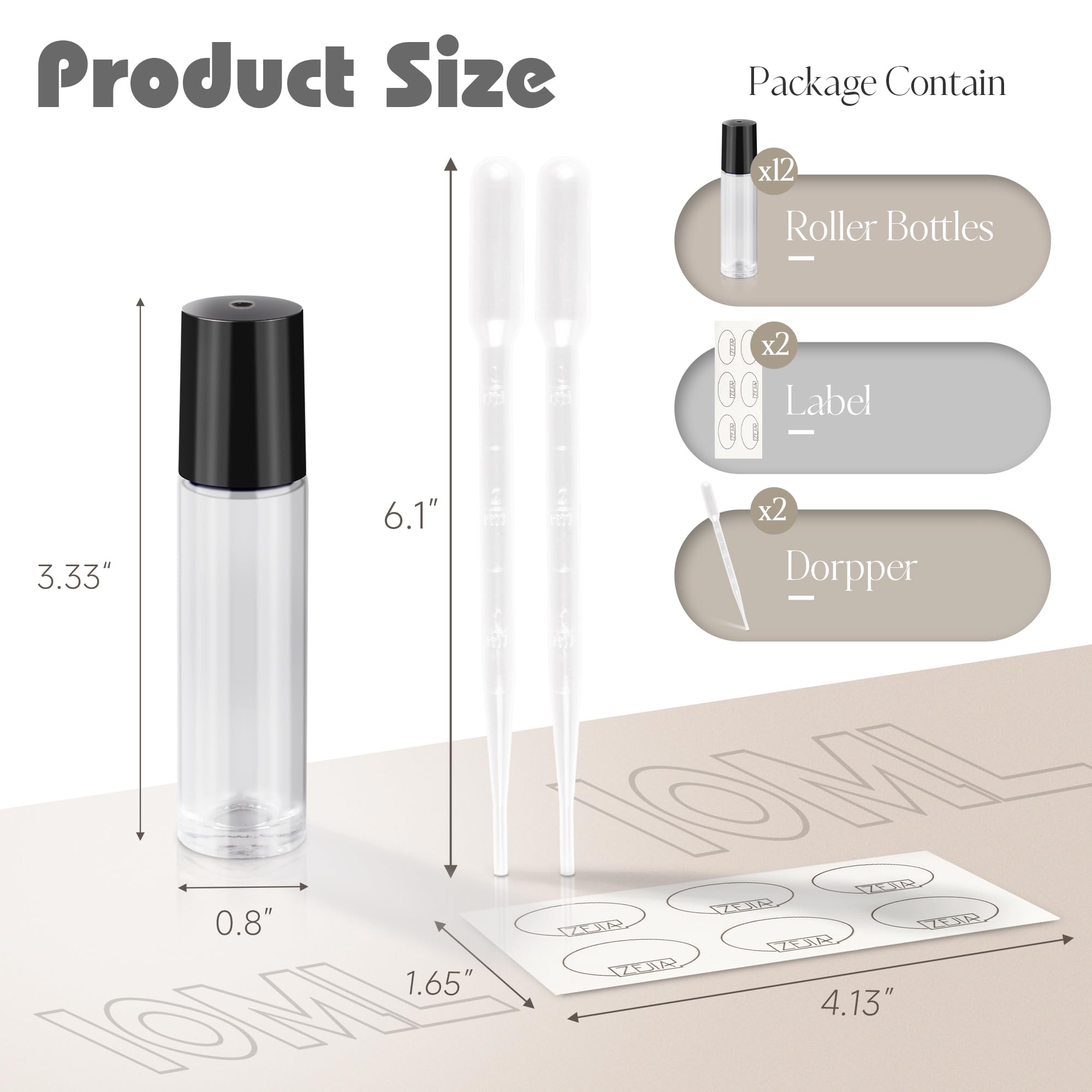 10ml Roller Bottles 12Pack Clear Thick Glass Essential Oil Roller Bottles Stainless Steel Roller Ball with 2 Droppers