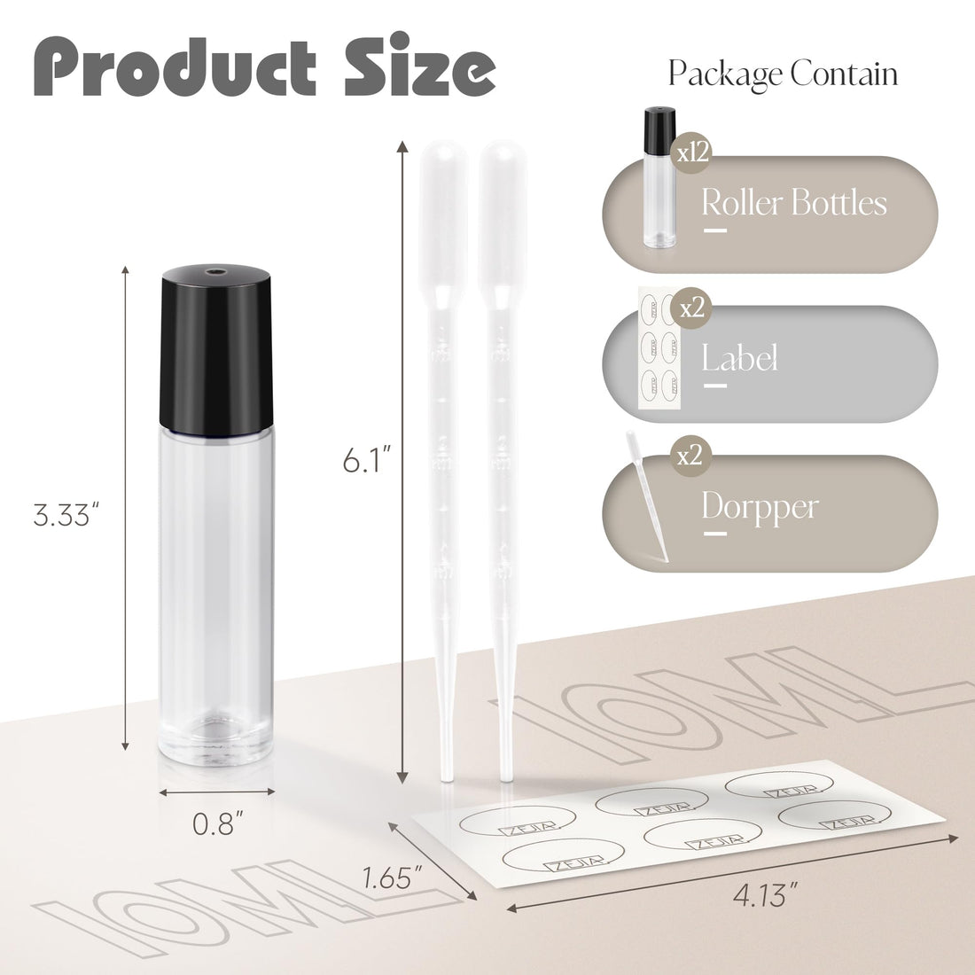 10ml Roller Bottles 12Pack Clear Thick Glass Essential Oil Roller Bottles Stainless Steel Roller Ball with 2 Droppers