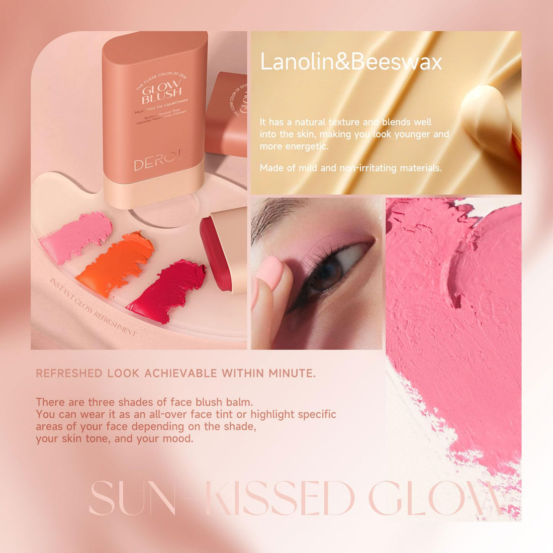 SWETIYOU Blush Stick for Cheeks and Lips, On-the-Go Glow Blush, Hydrating Solid Cheek Tint, Multi-use Blush Makeup Stick, Tinted Moisture Sticks, Beautiful Natural Shades (01#Fleur)