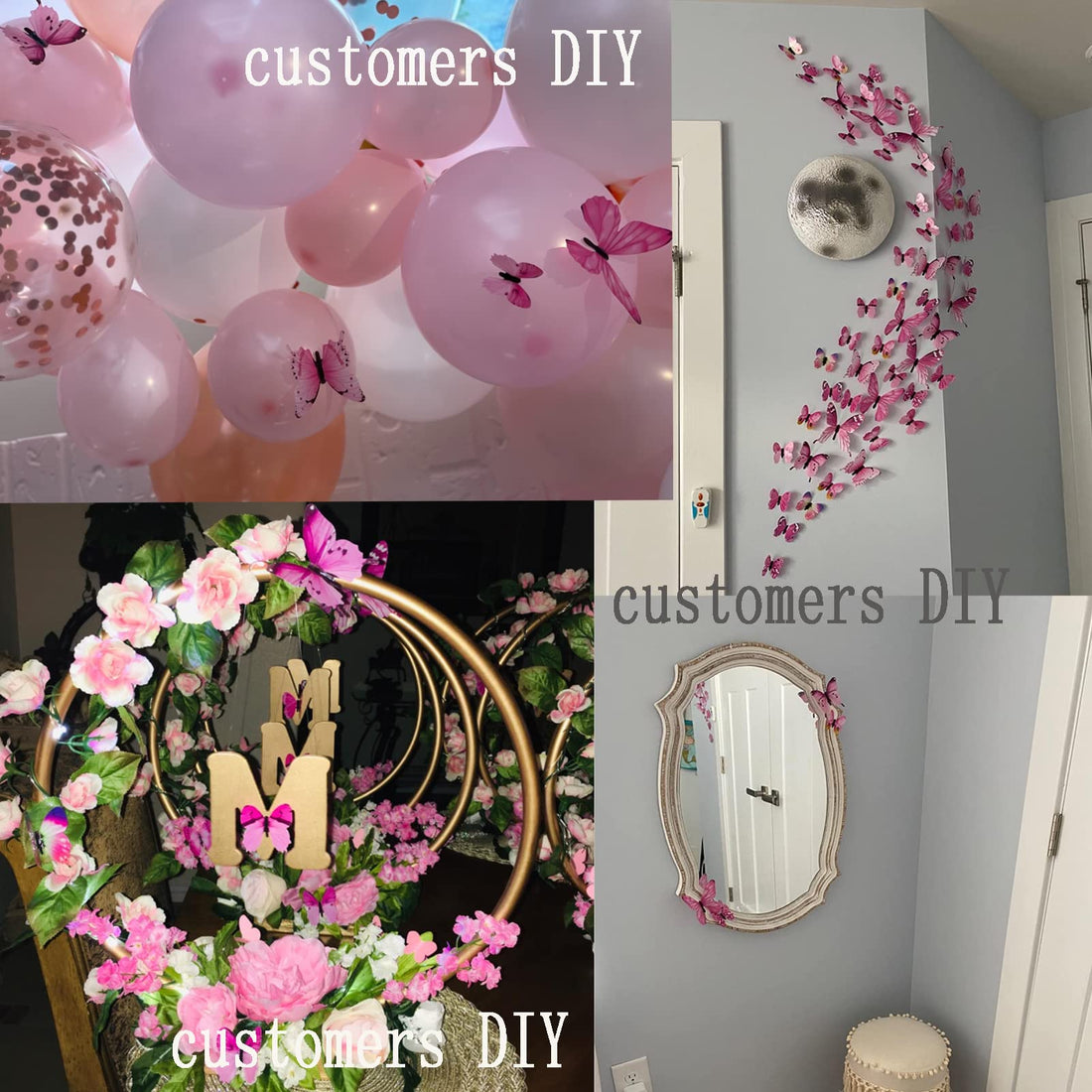 Ewong 3D Butterfly Wall Stickers Arts Decor Crafts for Kids Girls, Home Decorations for Living Room Baby Bedroom Bathroom Nursery Classroom Office Decals 60PCS (60 Pink)