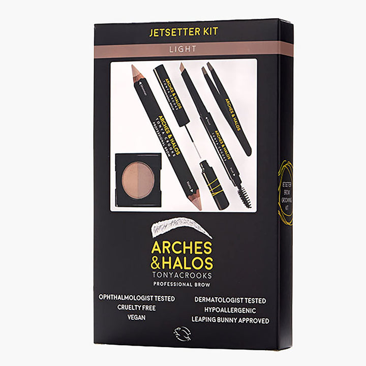 Arches & Halos - Jetsetter Brow Kit - Eyebrow Styling Makeup Kit, Pencil, Gel, Shading, Precise Brow Shaper - Hypoallergenic, Vegan - 6 Pc Kit, Light