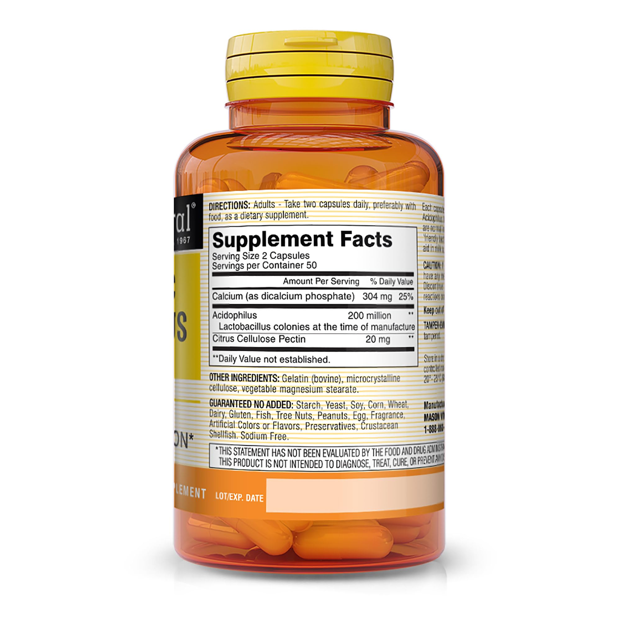 Mason Natural Acidophilus with Pectin Capsules, Digestive Aid - 100 Ea