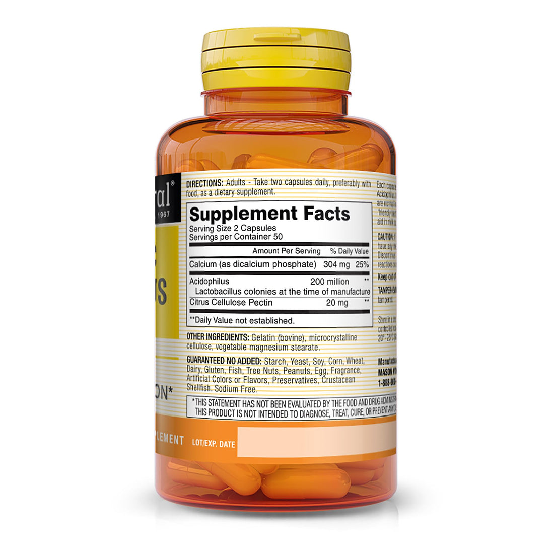 Mason Natural Acidophilus with Pectin Capsules, Digestive Aid - 100 Ea