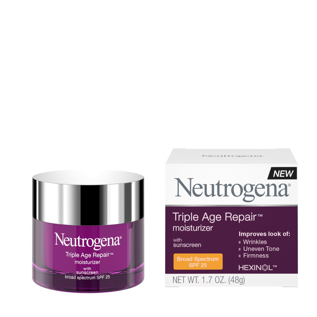 Neutrogena Triple Age Repair Anti-Aging Daily Facial Moisturizer with SPF 25 Sunscreen & Vitamin C, Firming Anti-Wrinkle Face & Neck Cream for Dark Spots, Glycerin & Shea Butter, 1.7 oz