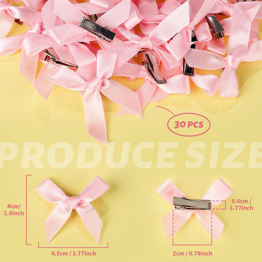 Teenitor 30pcs Pink Hair Bow Clips - Small Mini Bows for Women and Girls - Cute Hair Accessories