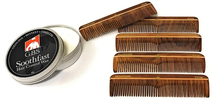 G.B.S Gbs Men'S Hair Care Set - Soothfast Hair Control Wax In Tin Travel Container & Pack Of 5 Natural Woo