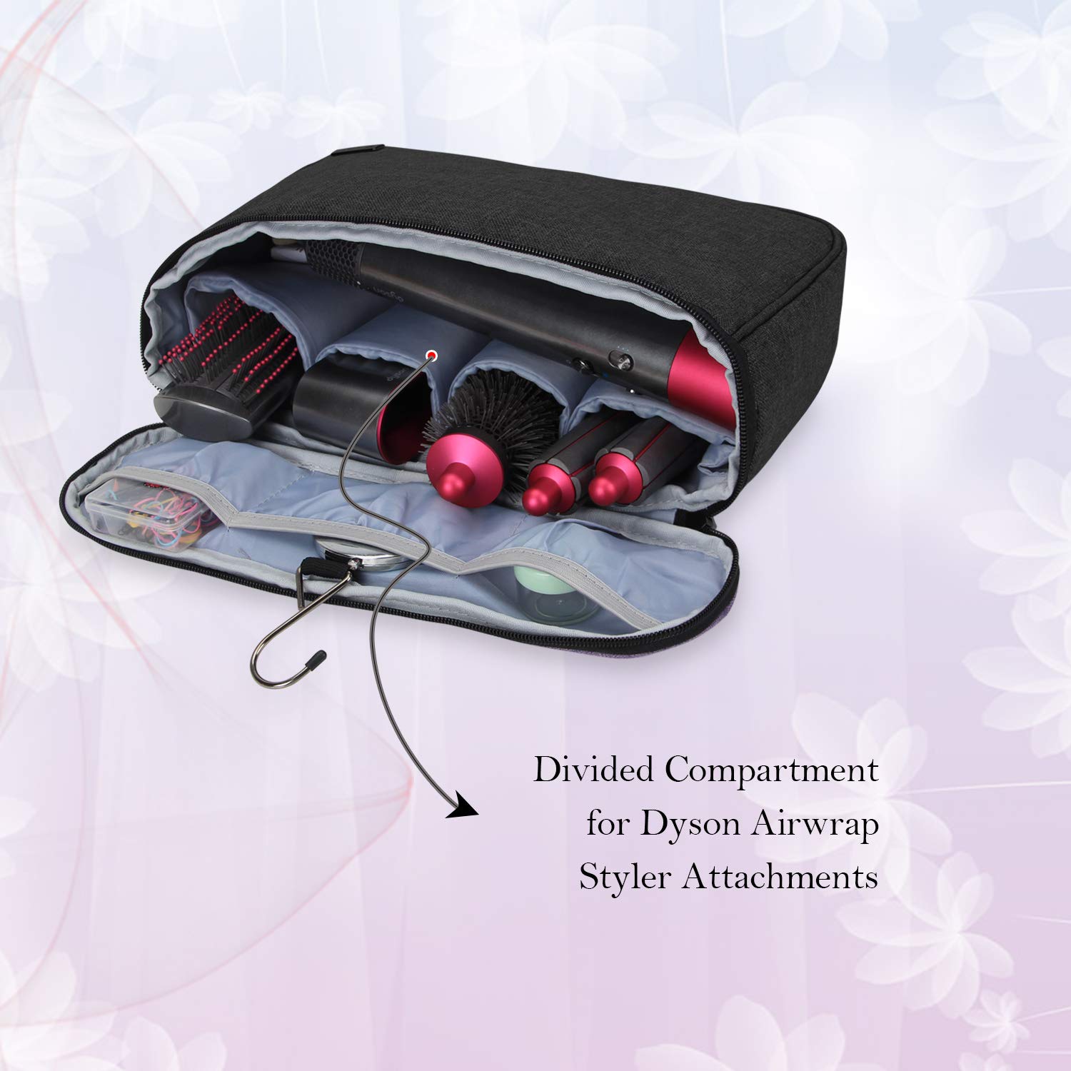 Teamoy Travel Storage Bag Compatible with Dyson Airwrap Styler, Portable Travel Organizer for Airwrap Styler and Attachments, Black