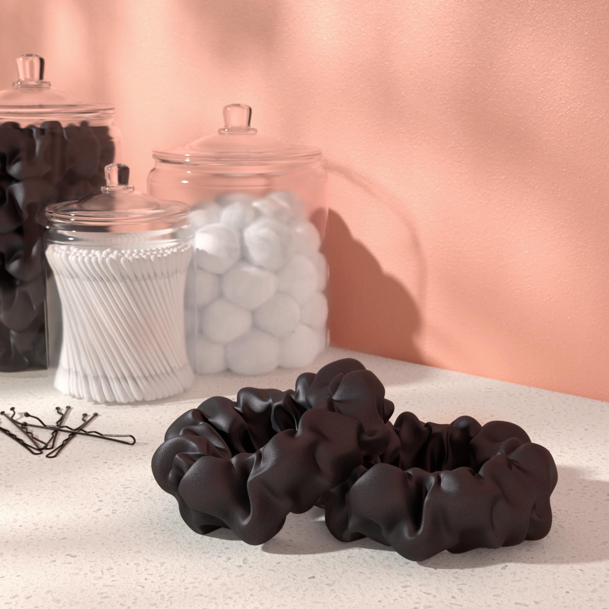 Amazon Basics Satin Scrunchies Black Hair Ties, Pack of 8