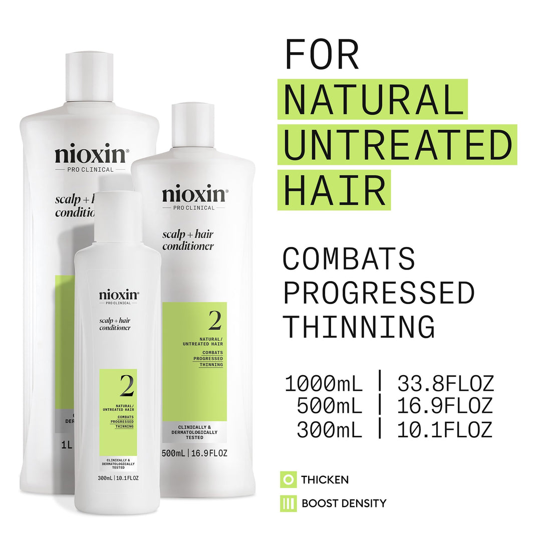 Nioxin System 2 Scalp + Hair Thickening Shampoo | For Natural Hair with Progressed Thinning | Boost Hair Density with Niacinamide & Biotin | 16.9 Fl Oz