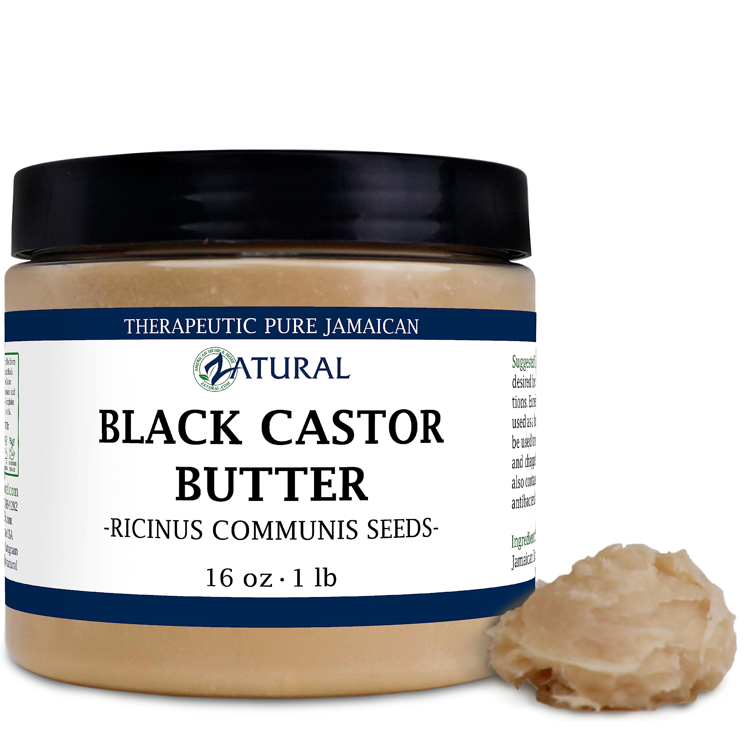 Zatural Organically Grown Black Castor Oil Body & Hair Butter Clean 2 Ingredient Quality Jamaican Black Castor Oil (16 Ounce)