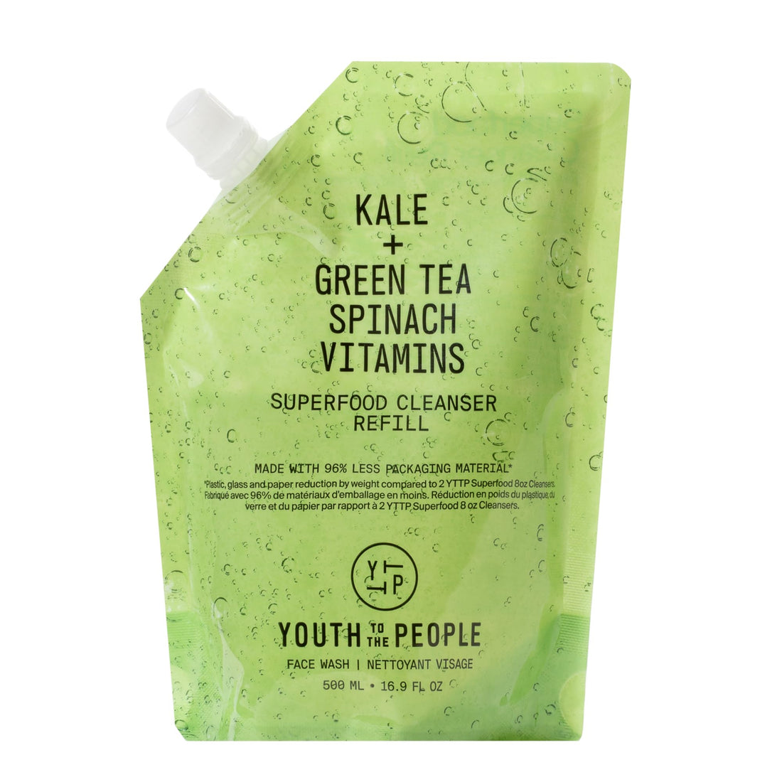 Youth To The People Superfood Facial Cleanser, Refill Size (16 fl oz), Kale and Green Tea Spinach Face Wash, Gentle Makeup Remover + Pore Minimizer for All Skin Types, Vegan, Refillable
