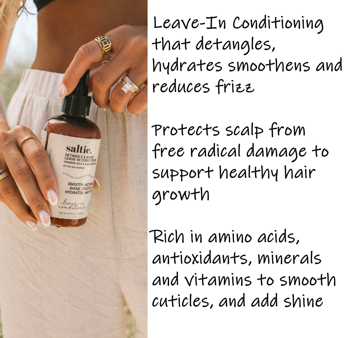 Saltie by 30A Leave-In Conditioner, 8.5 fl. Oz/250ml - Seaweed, Kelp & Algae Enriched Detangle & Shine Hair Treatment -Ideal For Frizzy and All Hair Type , Protects Scalp