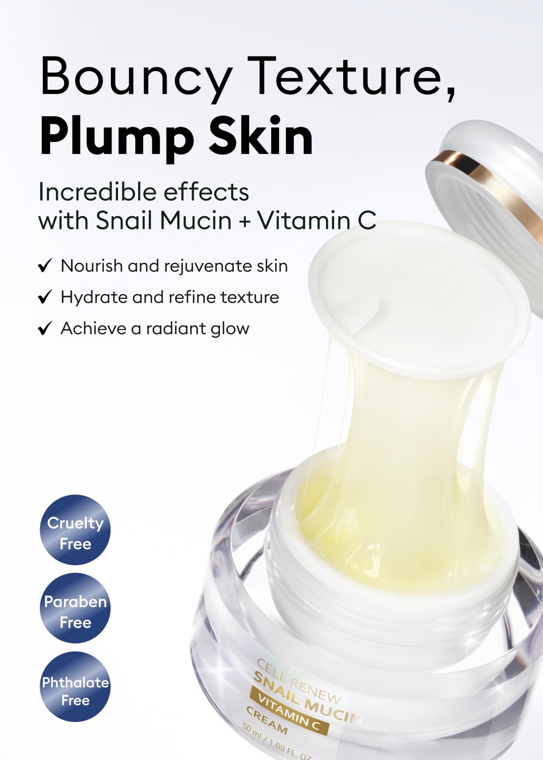 MISSHA Cell Renew Snail Mucin Vitamin C Cream 1.69 Fl oz, Hydrating Snail Mucin, Korean Skin Care for Improved Skin Texture & Youthful Glow, Mother's Day gifts