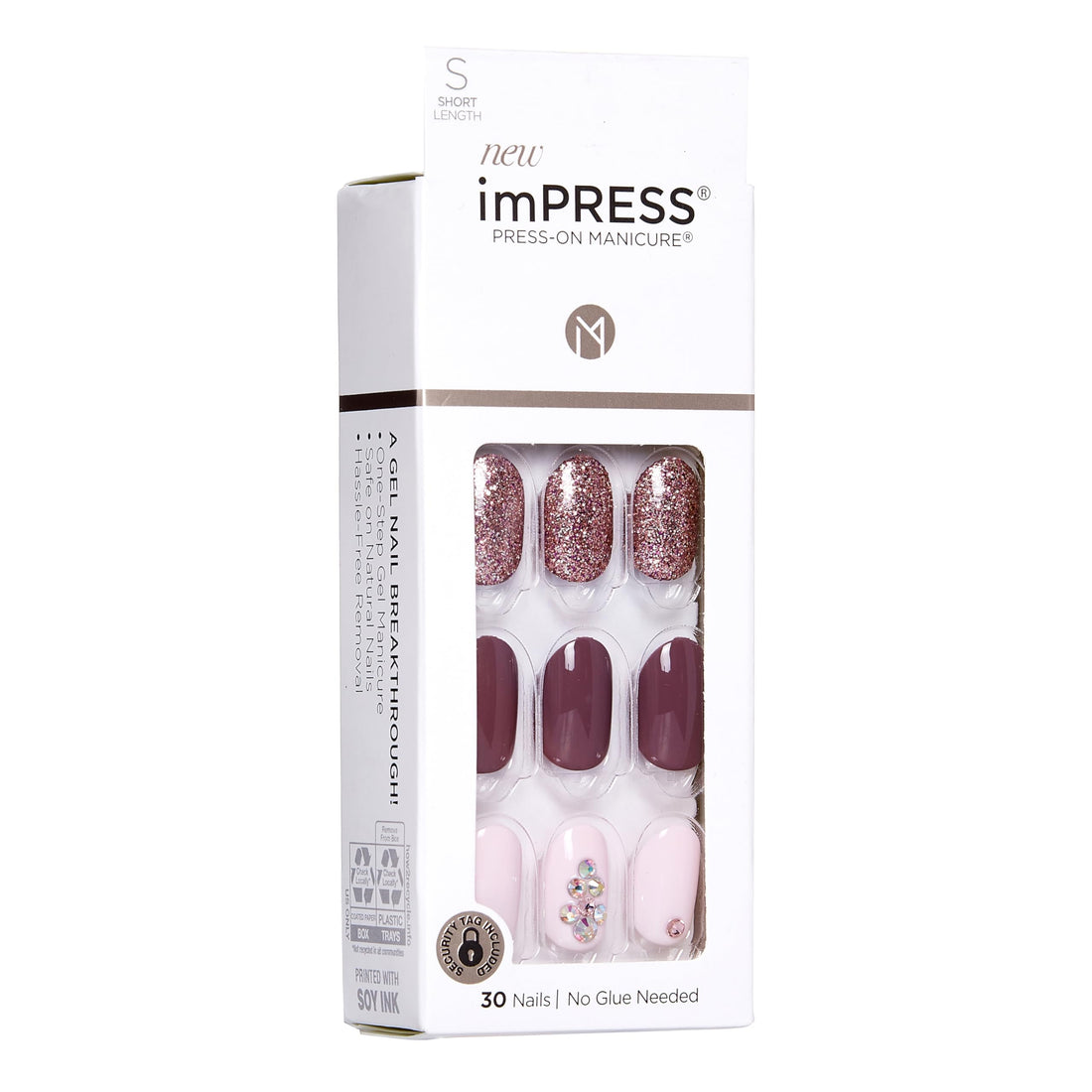 KISS imPRESS Press-On Manicure, Nail Kit, PureFit Technology, Short Press-On Nails, Reset, Includes Prep Pad, Mini File, Cuticle Stick, and 30 Fake Nails