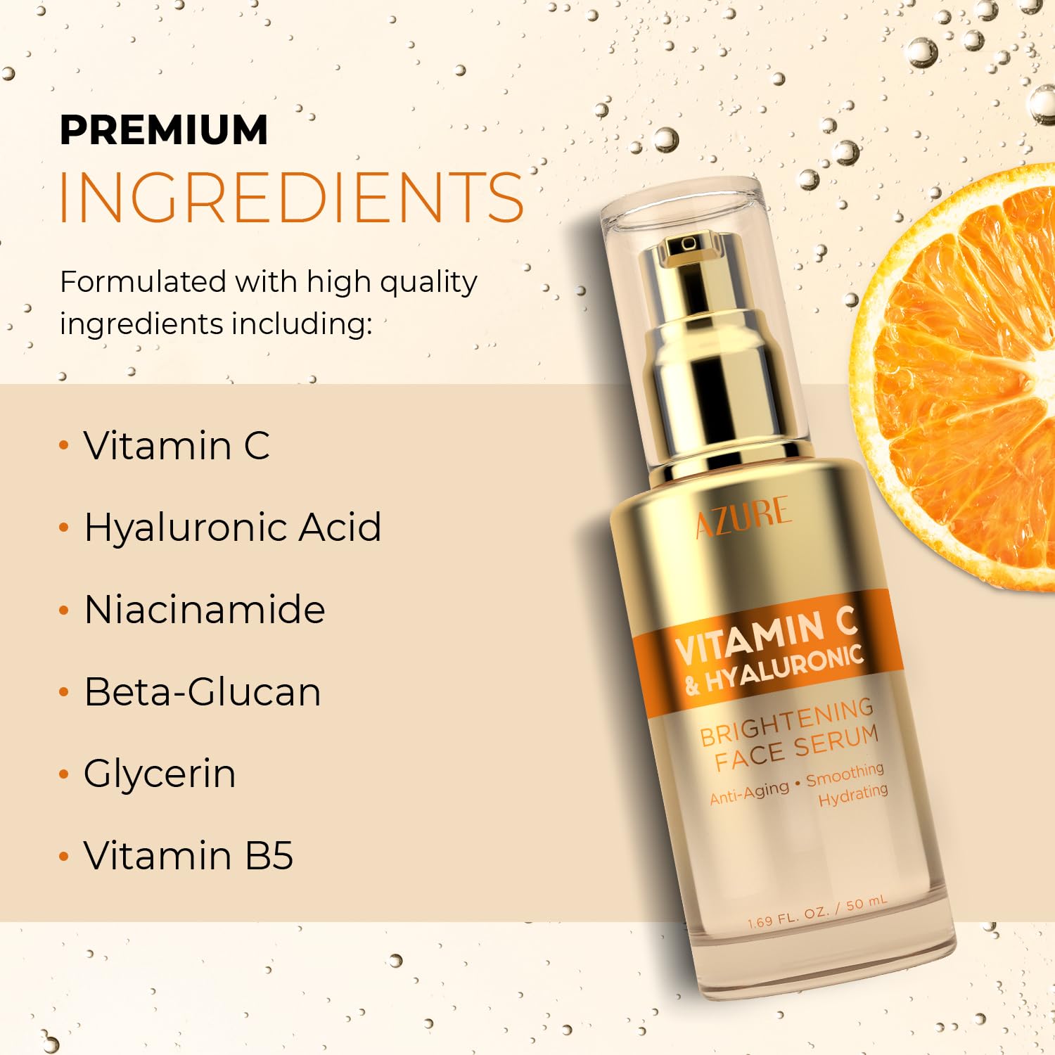 Azure Cosmetics Dermatologist Tested Vitamin C Face Serum - K Beauty Anti-Aging Serum with Hyaluronic Acid for Dark Spots - Korean Skincare, Retinol Enhanced Formula for Wrinkle Care - 1.69 fl oz