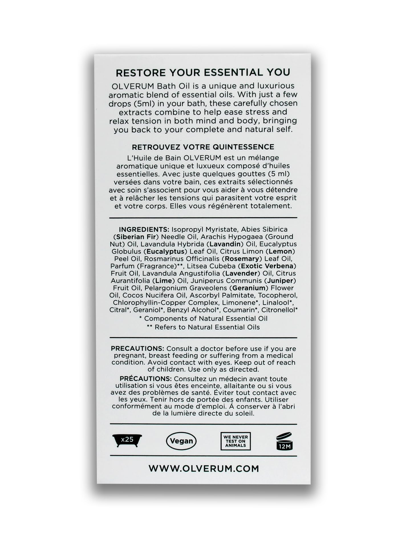 OLVERUM - Natural Bath Oil | Vegan, Cruelty-Free, Revitalizing Clean Beauty Bath Oil (4.25 fl oz | 125 ml)