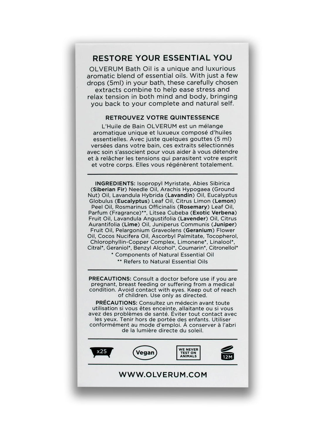 OLVERUM - Natural Bath Oil | Vegan, Cruelty-Free, Revitalizing Clean Beauty Bath Oil (4.25 fl oz | 125 ml)