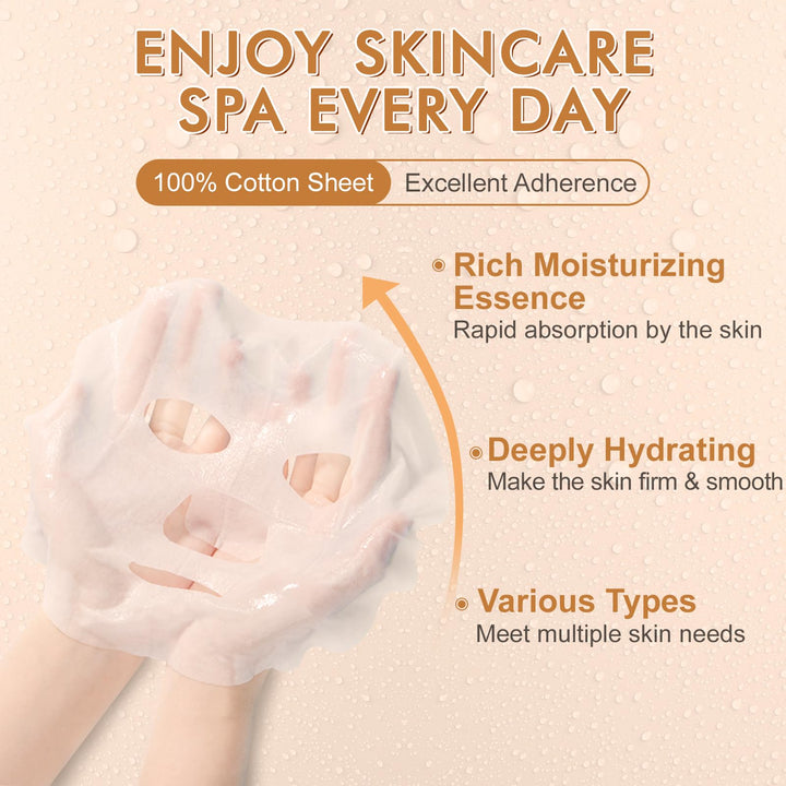 KONEUK 56 Pack Sheet Face Masks Skincare for Women, Hydrating Face Masks Suitable for Sensitive Skin, Bulk Facial Mask Gifts Set for Skin Care, Home Skincare Spa for All Skin Types