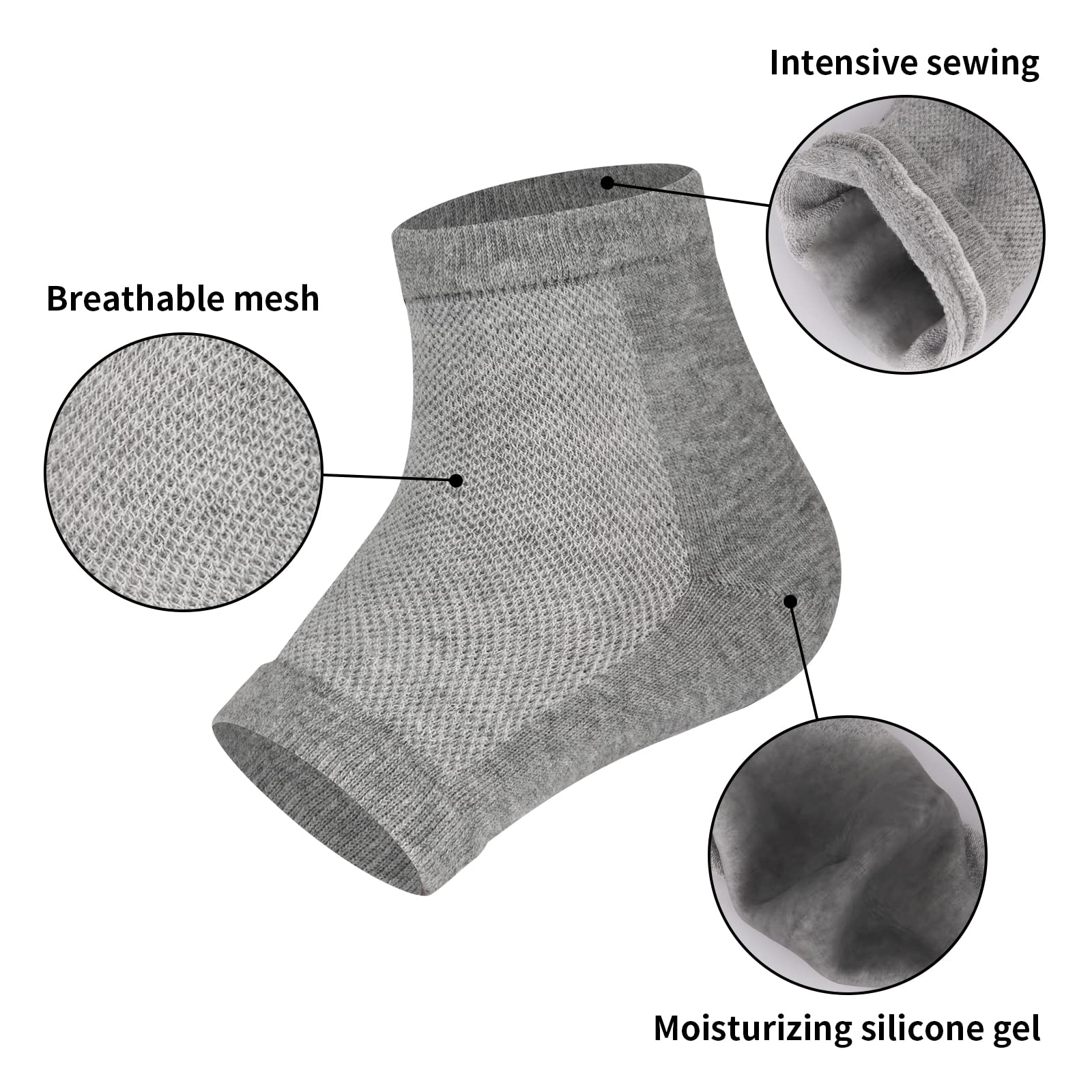 Vaincre Gel Moisturizing Heel Socks for Dry Cracked Feet Women, 4 Pairs Foot Care Spa Moisture Toeless Socks for Cracked Heel Repair Treatment Overnight (Regular)