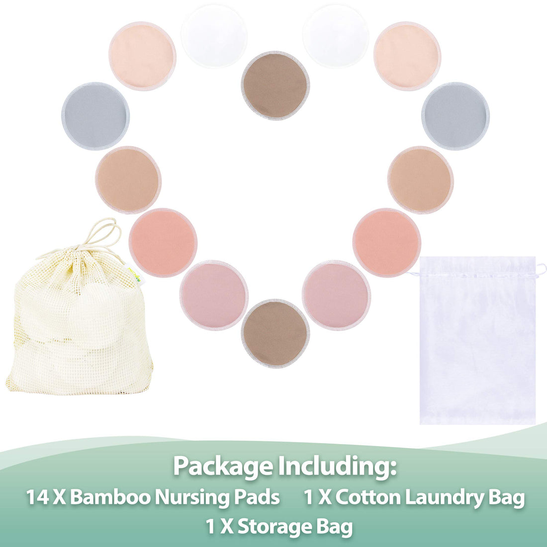 wegreeco Nursing Breast Pads (14 Pack) + Laundry Bag & Travel Storage Bag, 4.7 inch Option - Washable & Reusable Breastfeeding Nursing Pads (Mild, Large)