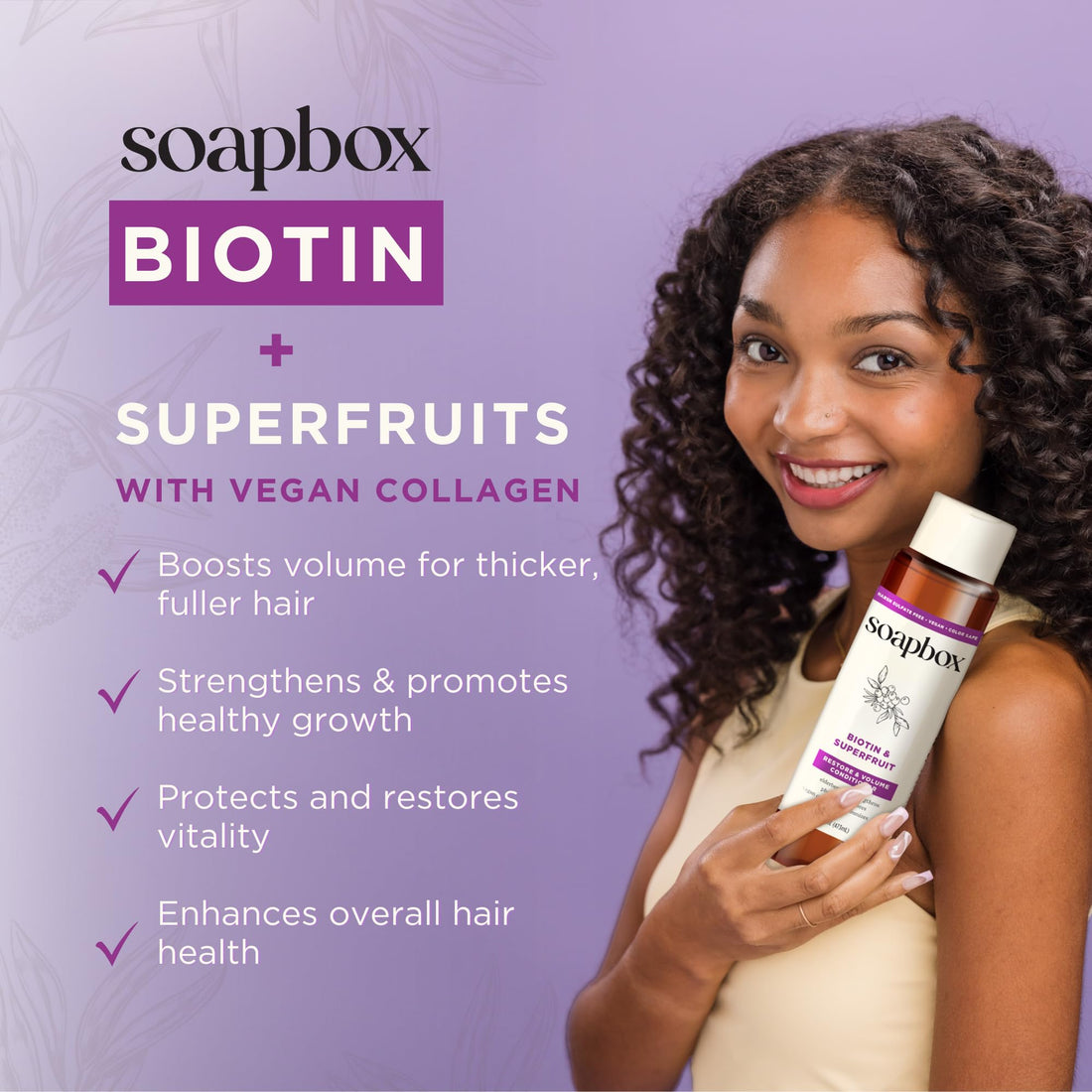 Soapbox Biotin & Superfruit Conditioner, Volumizing, Vegan, Color Safe, Sulfate & Silicone Free Hair Conditioner w/Elderberry and Plum Oil - 16oz, Pack of 3