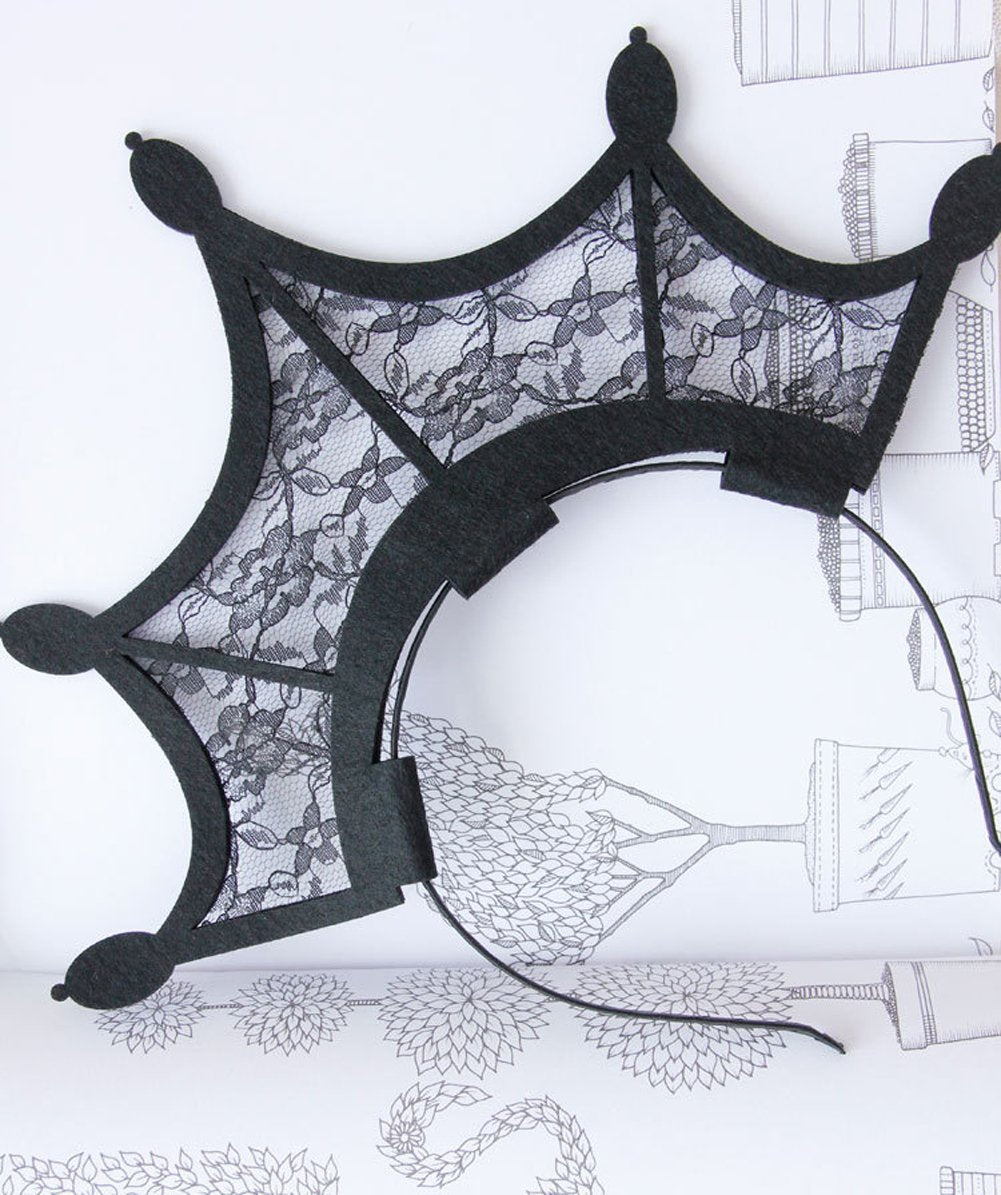 Scala Halloween Fashion Queen Black Lace Headbands Girl Large Tiara Crown Hairbands Headands Woman Cosplay Party Hair Accessories (Black) by Bodermincer