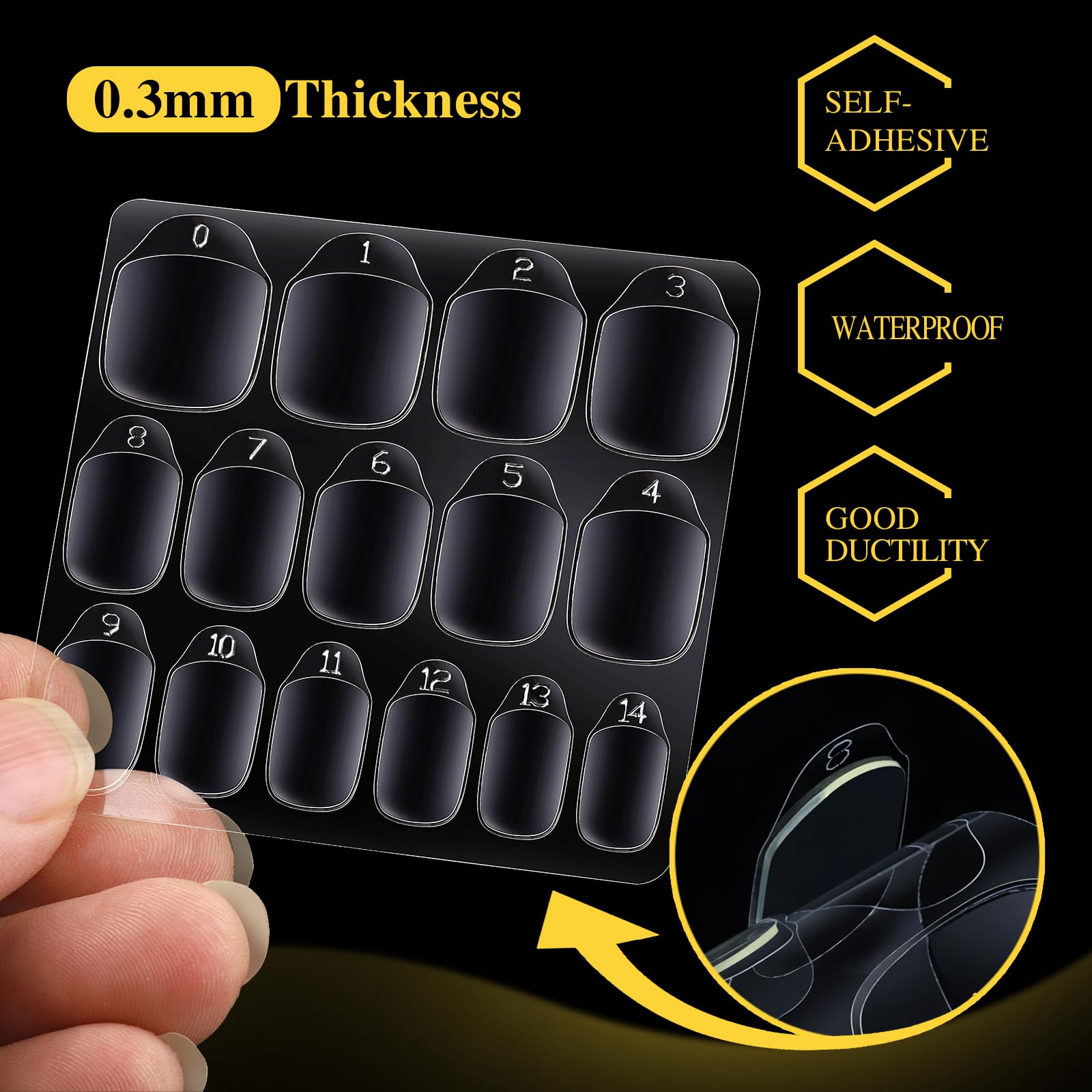 Teenitor 300pcs Nail Adhesive Tabs for Press on Nails, 15 Sizes of Nail Sticky Tabs for Nails Press on Nail Stickers, Nail Glue Stickers Press on Sticky Tabs, 20 Sheets