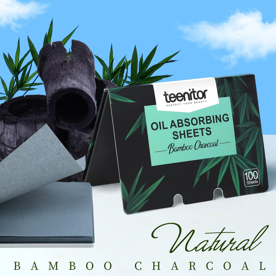 Teenitor 400 Counts Oil Blotting Papers for Face, Bamboo Charcoal Oil Absorbing Sheets for Oily Skin, Oil Blotting Sheets for Face, Oil Absorbent Pads Blotter Paper, Oil Face Wipes Large 10cmx7cm