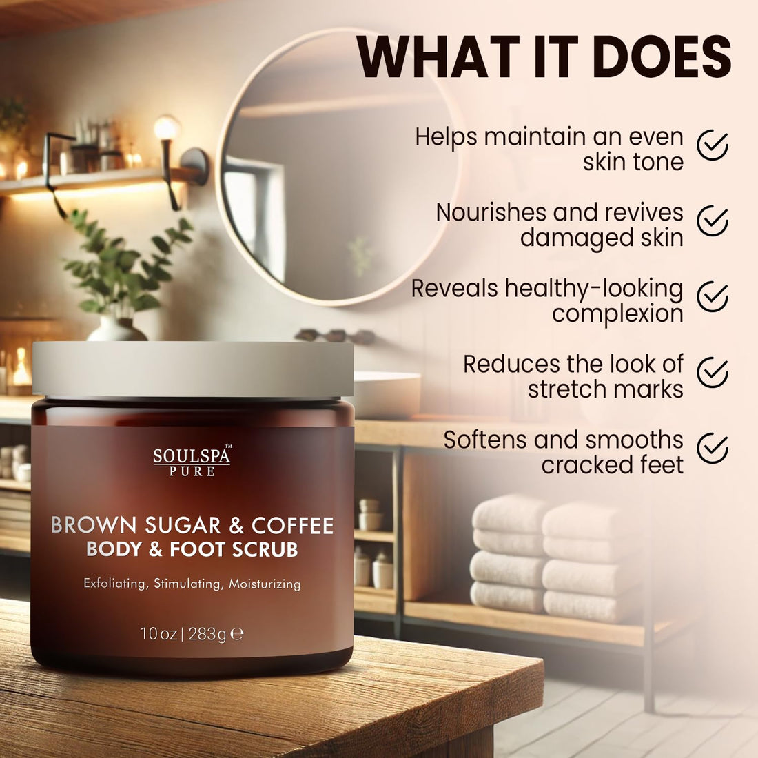 Brown Sugar and Coffee Foot & Body Scrub - Energizing Brown Sugar & Moisturizing Coffee Scrub Body Exfoliator for All Skin Types - Hydrating Exfoliating Spa Treatment - 10 oz