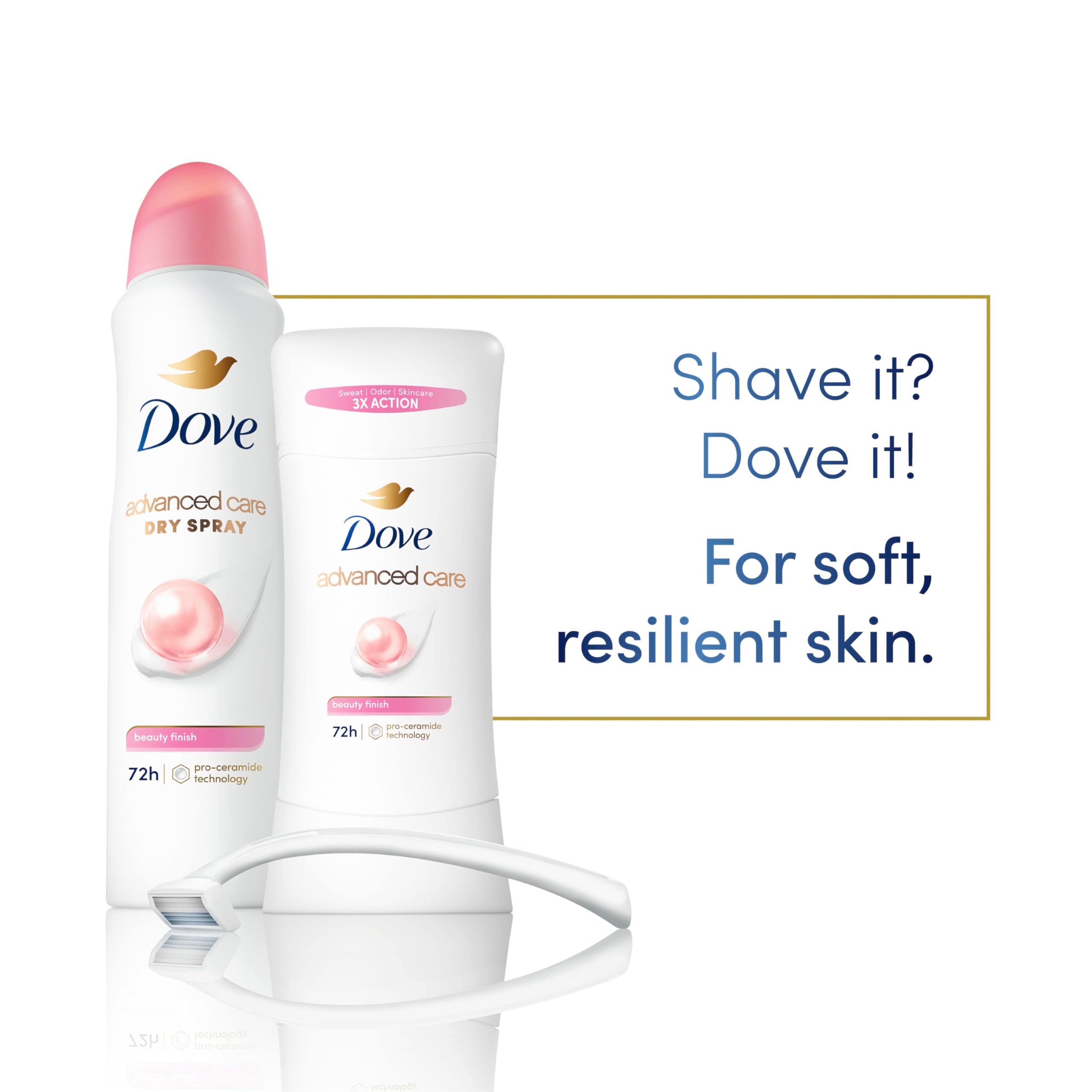 Dove Advanced Care Antiperspirant Deodorant Stick Beauty Finish for Helping Repair Skin Barrier After Shaving, with 72-Hour Sweat & Odor Protection, 2.6 oz