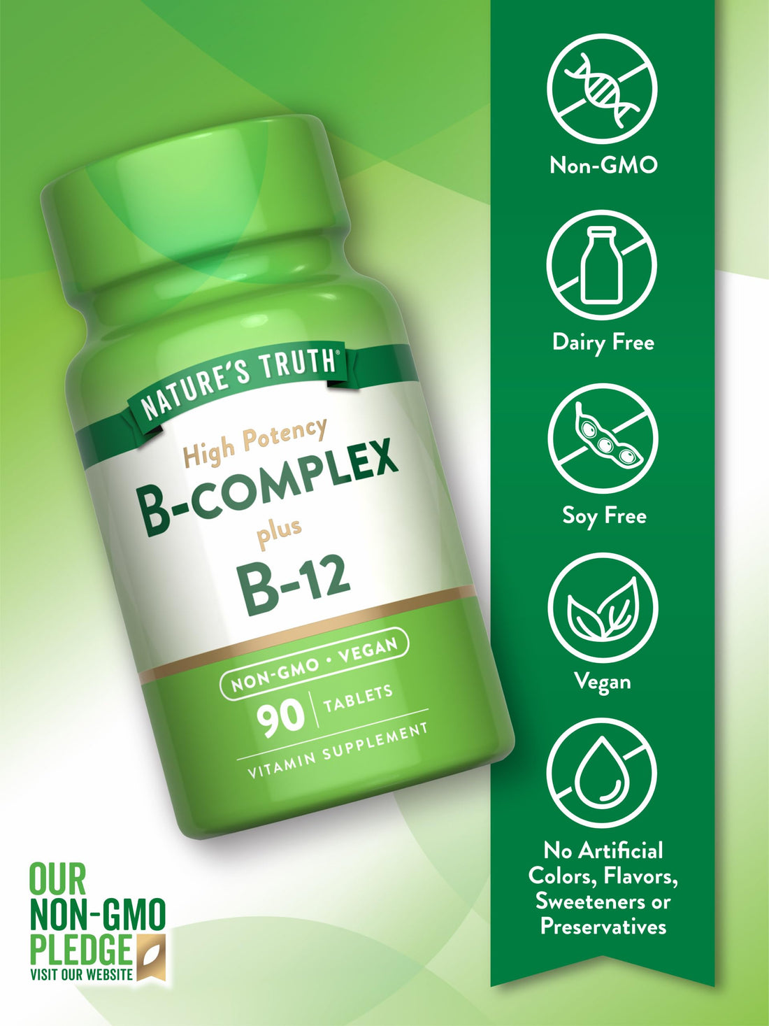 Nature's Truth Vitamin B Complex | Plus B12 | 90 Tablets | High Potency | Vegan and Non-GMO Supplement