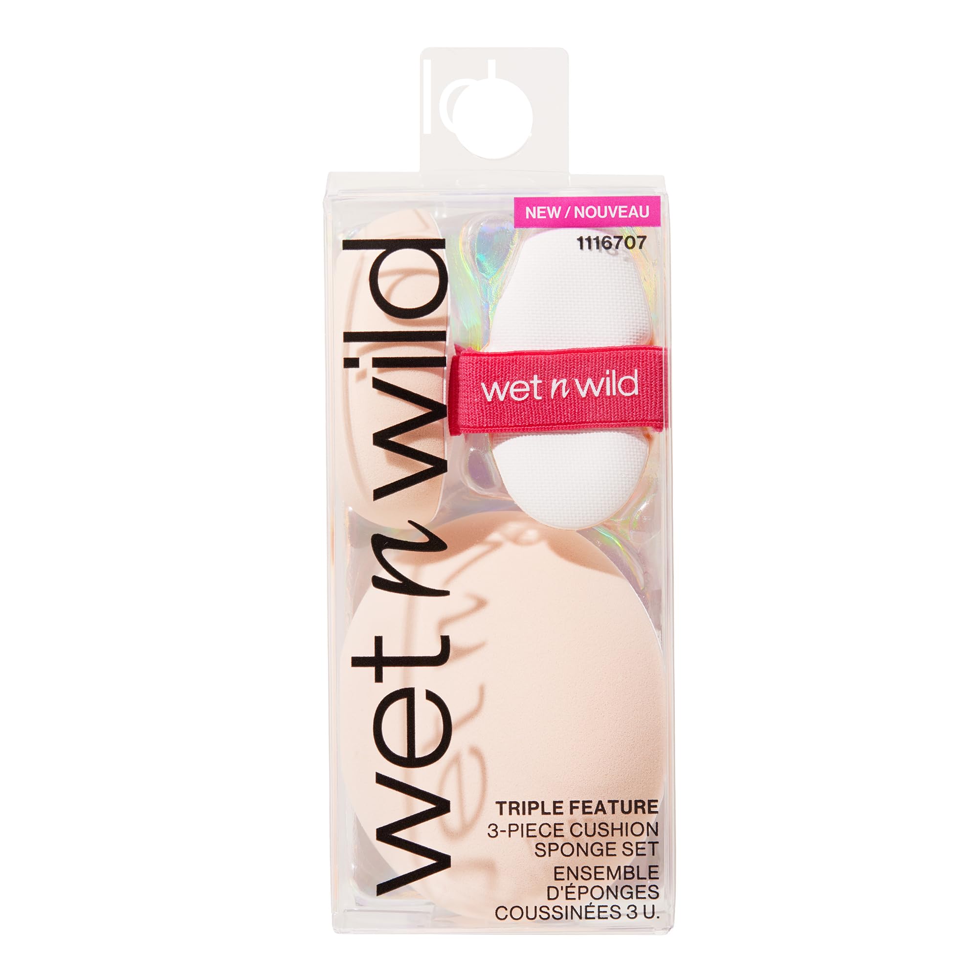 wet n wild Triple Feature 3-Piece Cushion Sponge Set, Ultra-Soft Versatile Makeup Blenders for Liquid & Powder, Seamless Streak-Free Application, Hands-Free Grip with Stretchy Ribbon, Cruelty-Free