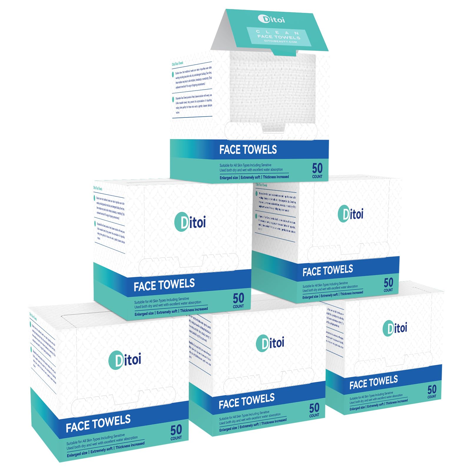 Ditoi Disposable Face Towels,Ultra Thick Face Towelettes XL, Lint-Free Facial Wipes for Makeup Removal,10×12, 300 Count (6 Pack),Pearl-textured