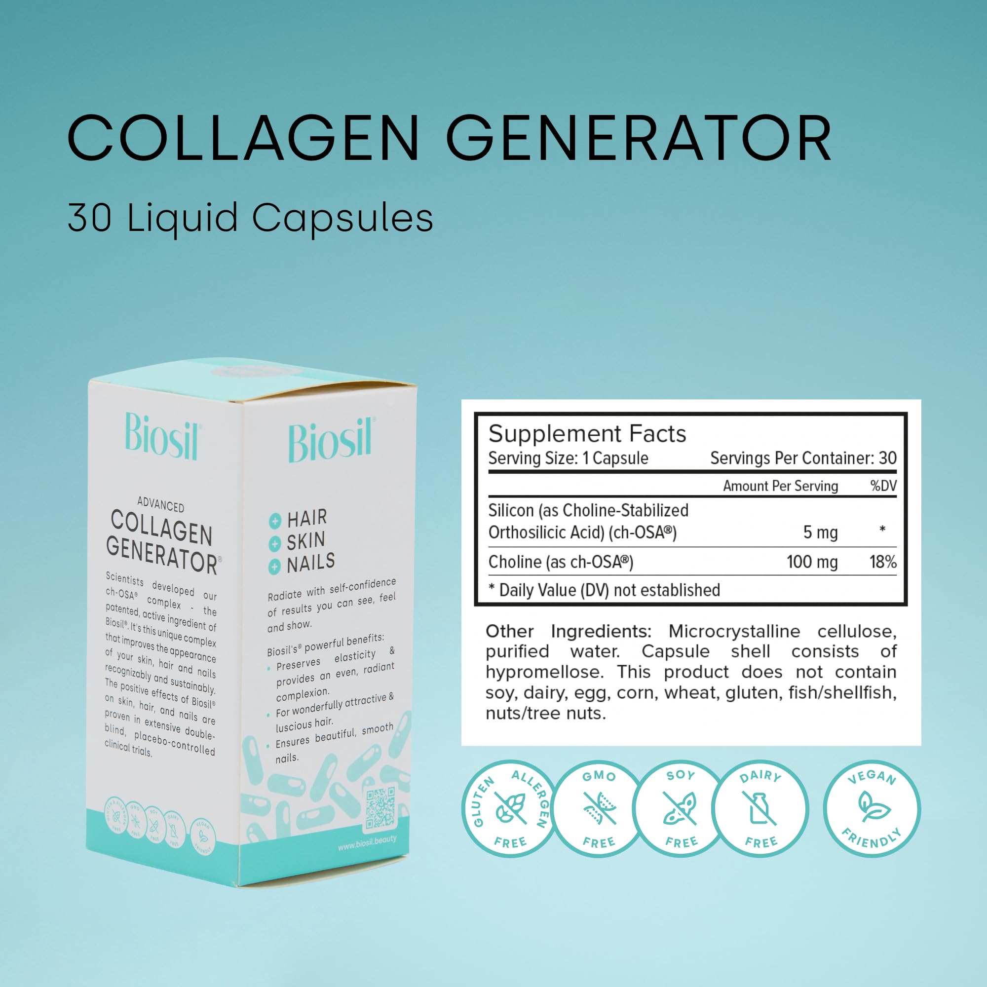 Biosil Collagen Generator - 30 Original Capsules, Pack of 2 - with Patented ch-OSA Complex - Generates & Protects Your Own Collagen - GMO Free - 30-Day Supply