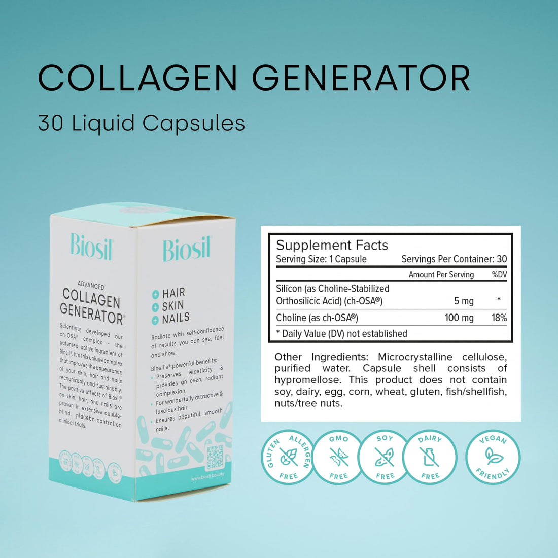 Biosil Collagen Generator - 30 Original Capsules, Pack of 2 - with Patented ch-OSA Complex - Generates & Protects Your Own Collagen - GMO Free - 30-Day Supply