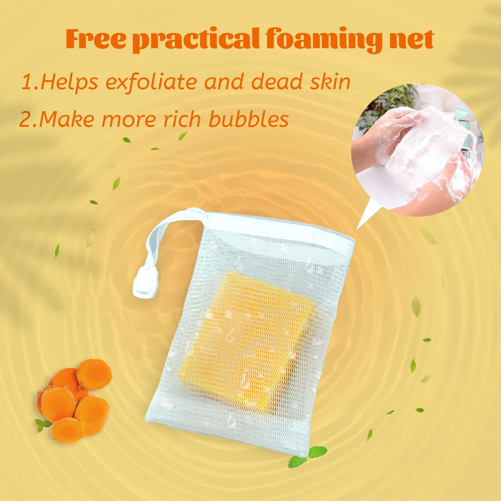 Umpeimvon 3 Pack Turmeric Soap Bar for Face & Body Cleanser, Organic Turmeric Soap, Smooth Skin and Moisturizing, All Natural Tumeric Soap, Handmade Turmeric Face Soap Ginger Soap, 3.53oz × 3