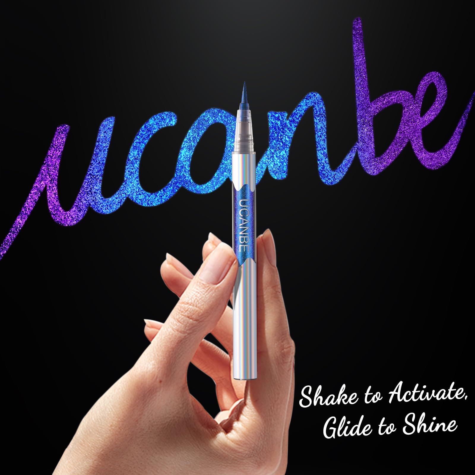 UCANBE Chameleon Liquid Eyeliner - Blue Purple, Multi-Chrome Metallic Shift Eyeliner, Waterproof Glitter Eyeliner with Soft Fine Tip for Multi-Dimensional Eye Looks
