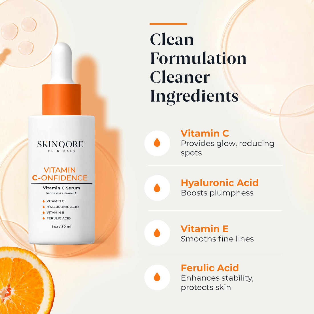 Vitamin C-onfidence | Vitamin C Serum with Ferulic Acid, Vitamin E, & Hyaluronic Acid | Improves Discoloration, Uneven Tone & Firms | Hydrating Brightening Serum | | Natural Skin Care - 1oz