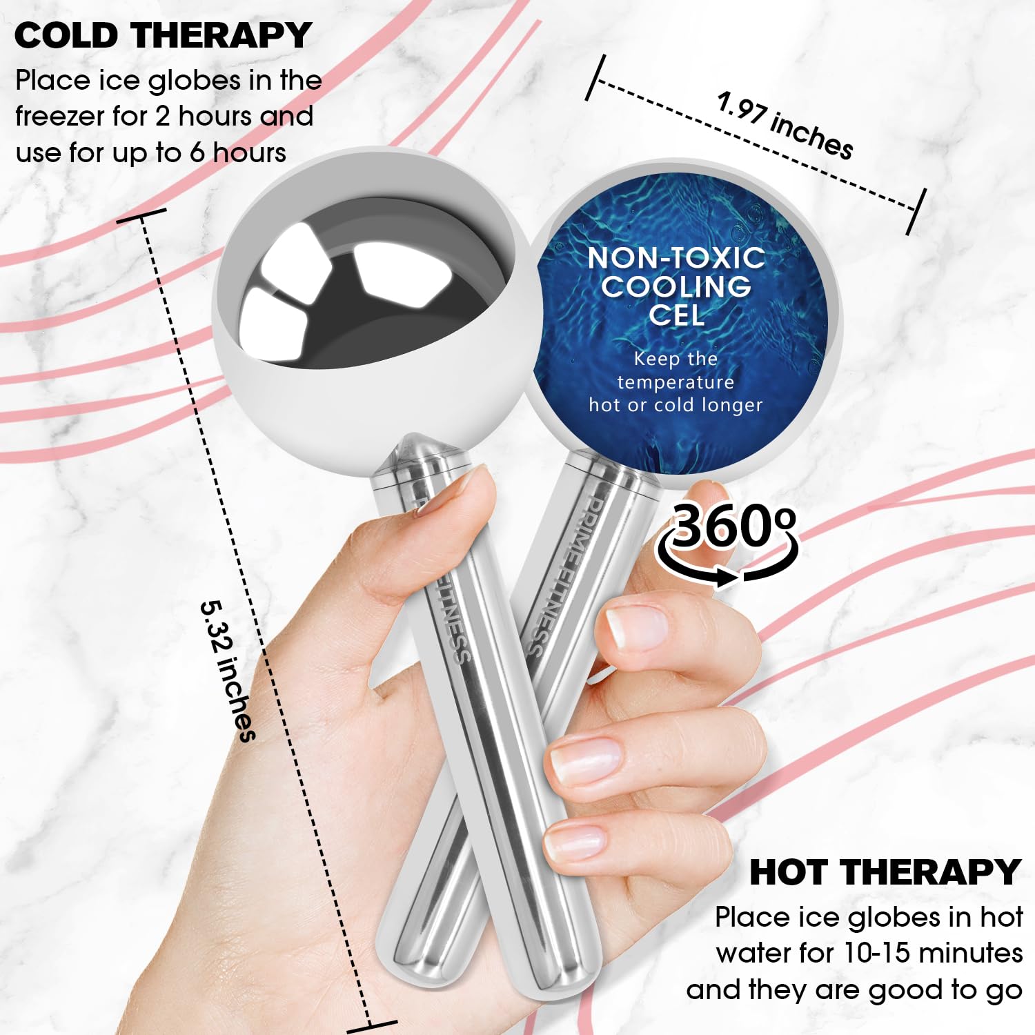 Ice Globes for Facials | Unbreakable Steel Cooling Roller | Cryo Sticks for Face | Massager for Face Neck & Eyes | Skin Care for Dark Circles, Puffiness, Wrinkles, Collagen Production (360 Rotating)