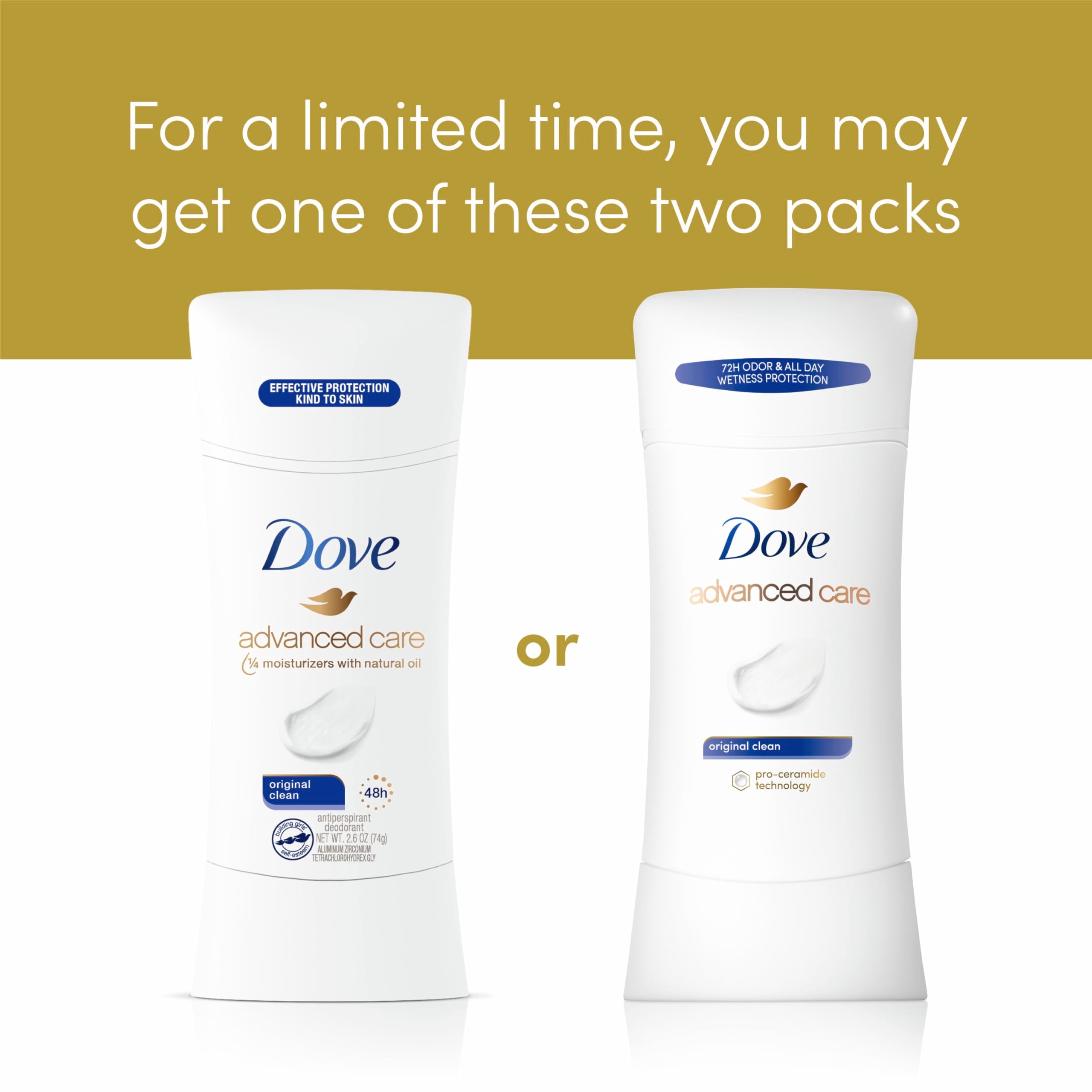 Dove Advanced Care Antiperspirant Deodorant, Original Clean, 2.6 oz, 4 count