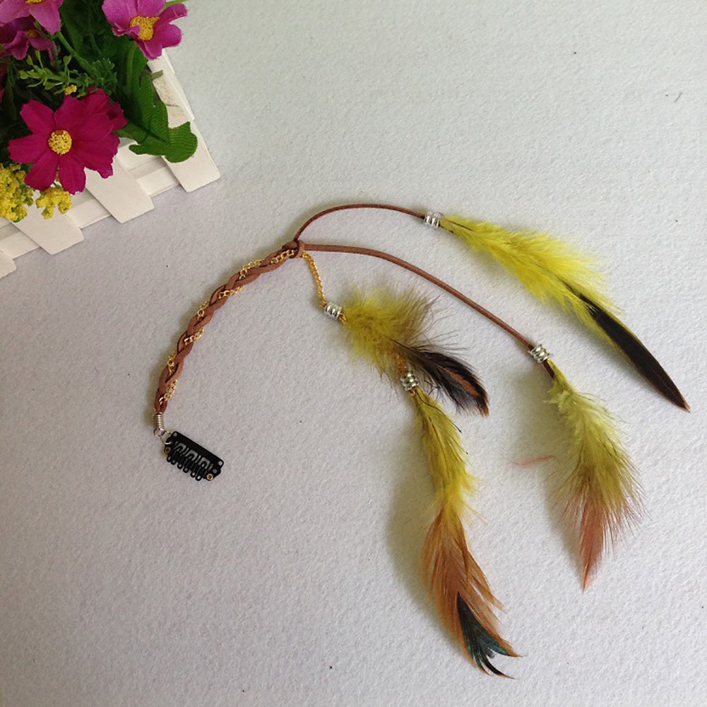 6PCS Women Lady Girls Handmade Boho Hippie Hair Extensions with Feather Clip Comb DIY Accessories Hairpin Headdress