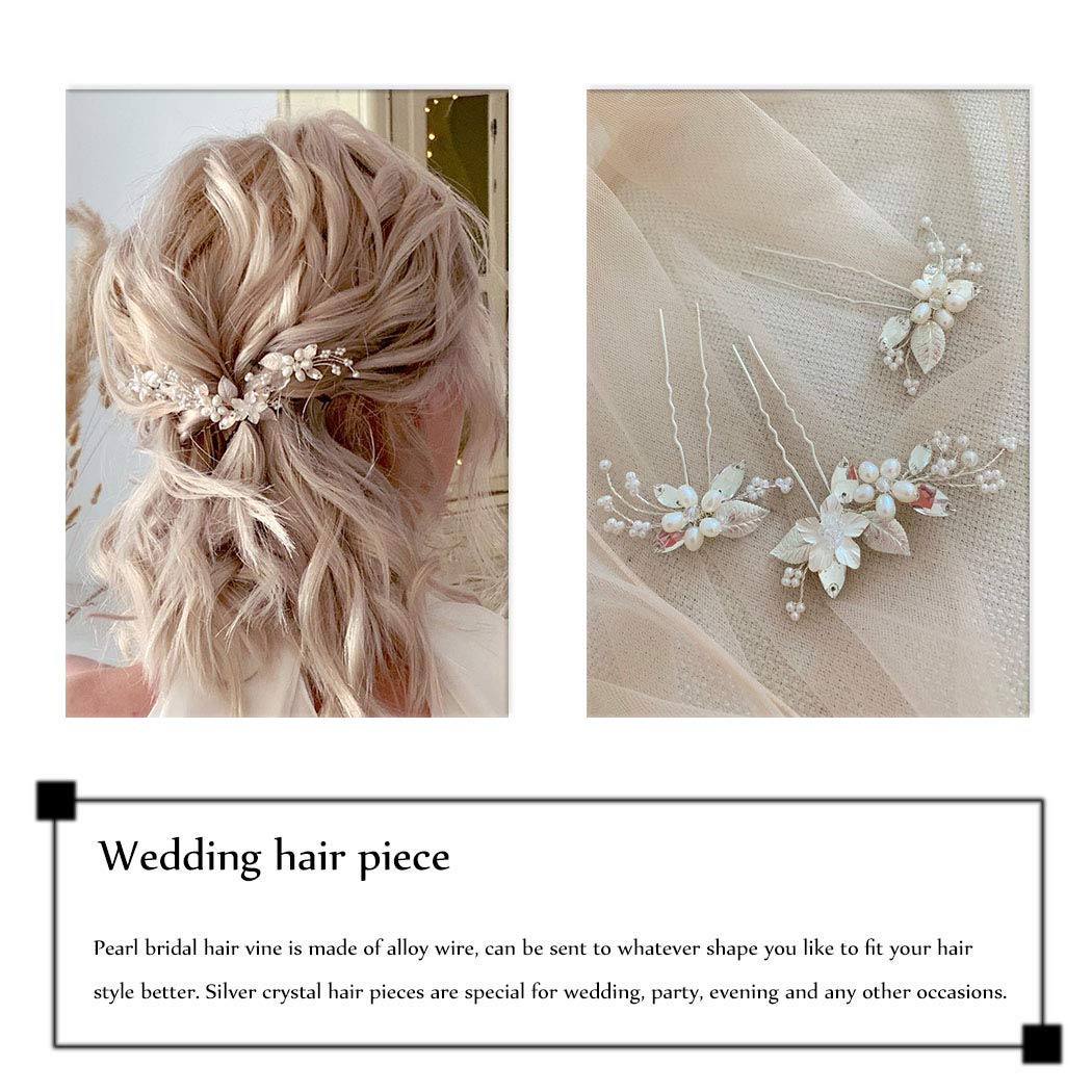 Unicra Bride Wedding Flower Hair Pins Bridal Pearl Hair Piece Crystal Hair Accessories for Women and Girls (Pack of 3) (Gold)