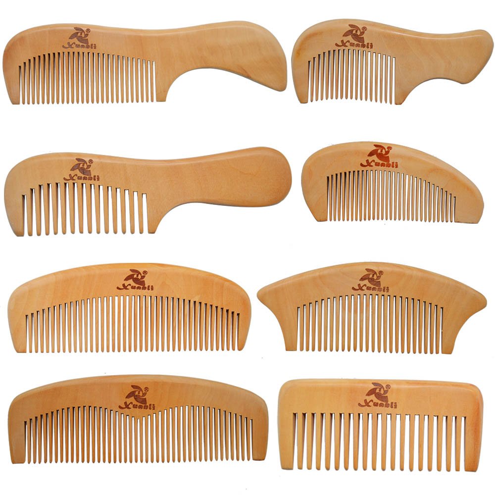 Xuanli 8 Pcs The Family Of Hair Comb - Wood with Anti-Static & No Snag Handmade Brush for Beard